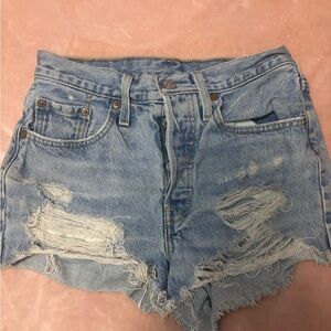 Levi's Light Blue Distressed Denim Cutoff Shorts